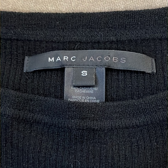 Marc Jacobs Black Cashmere Short Sleeve Crew Neck Ribbed Sweater Top Small XS - Picture 2 of 12